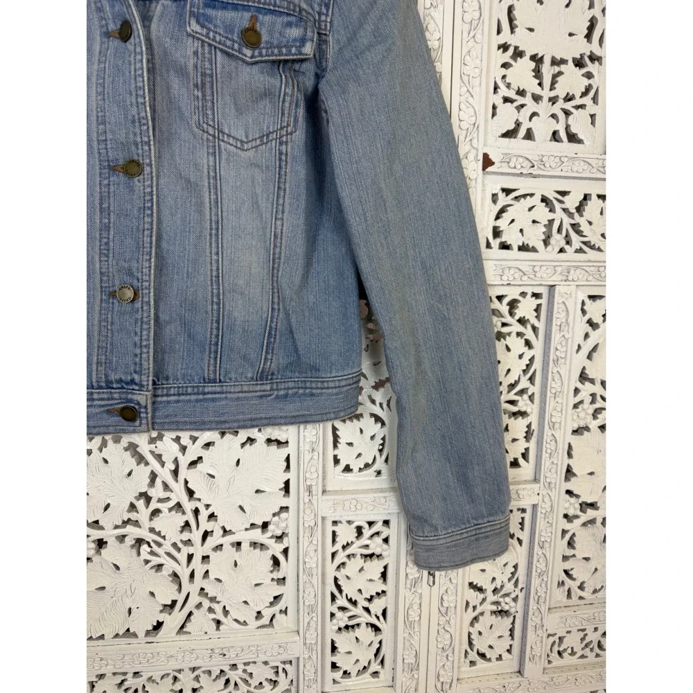Vtg Chaps Light Wash‎ Distressed Embroidered Denim Jacket Sz S Twee Coquette